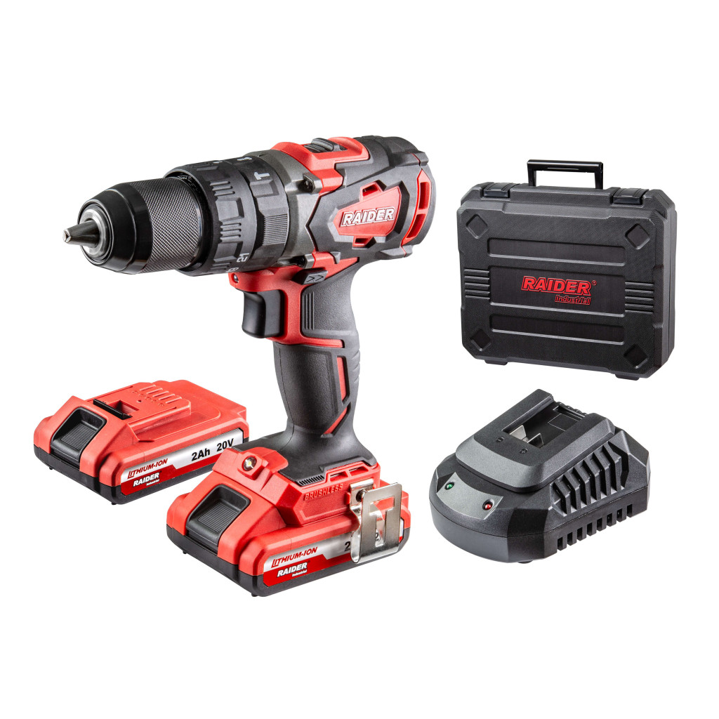 Бормашина ударна безч. 20V 2-ск. 2x2Ah 62Nm куфар RAIDER INDUSTRIAL RDI-CDB02 – Raider Industrial – снимка 1