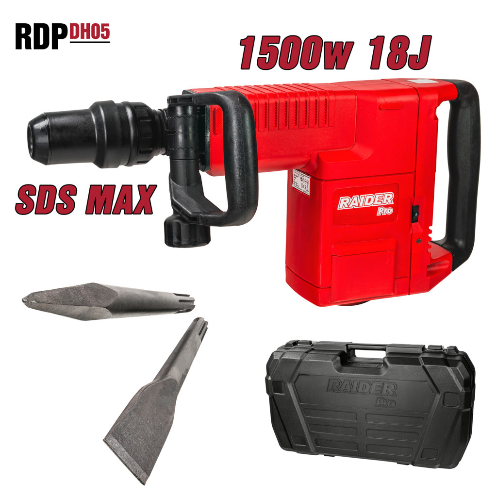 Къртач 1500W 9.5kg SDS-max 18J куфар RDP-DH05 – Raider Pro – снимка 1