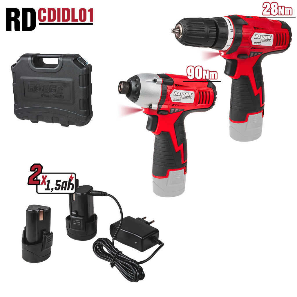 К-т акум. бормашина и винтоверт куфар RAIDER RD-CDIDL01 – Raider Power Tools – снимка 1