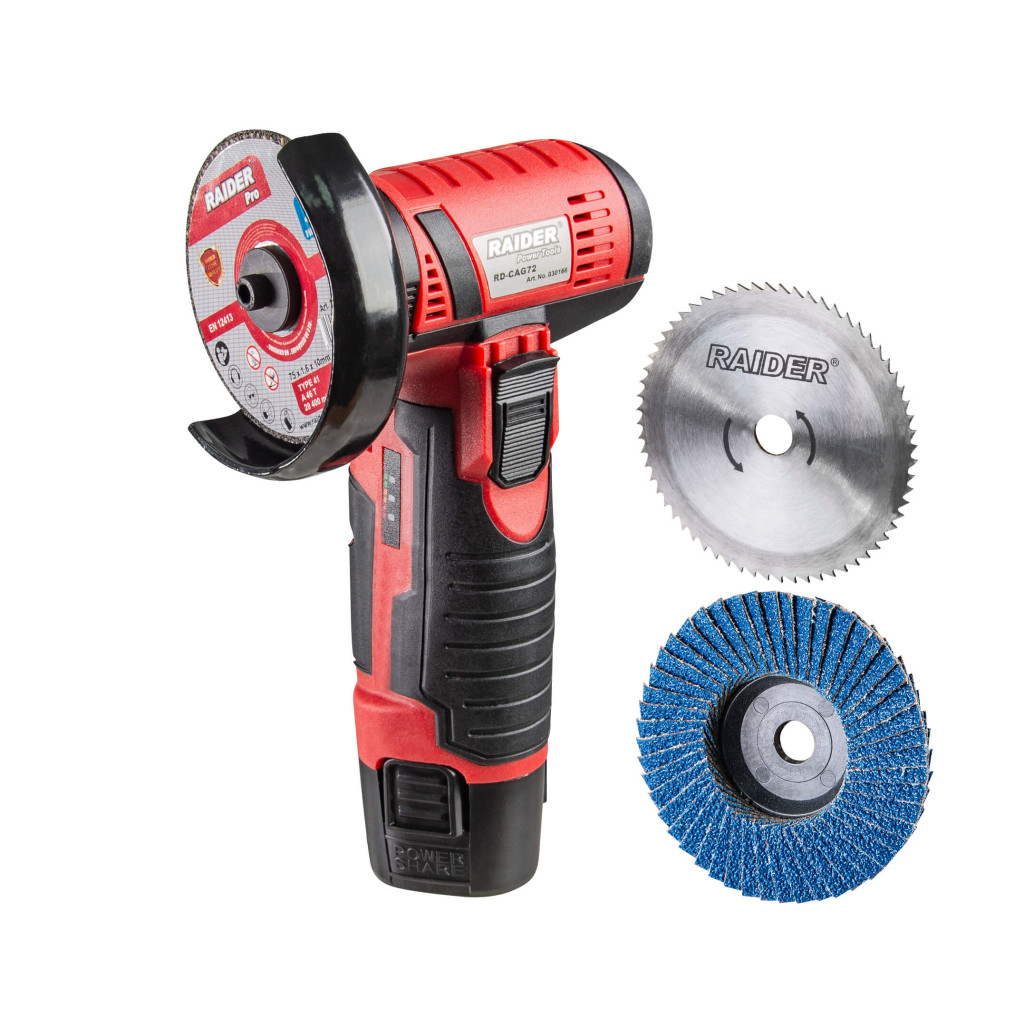 Ъглошлайф акум. 12V 2Ah 75x10mm RAIDER RD-CAG72 – Raider Power Tools – снимка 1