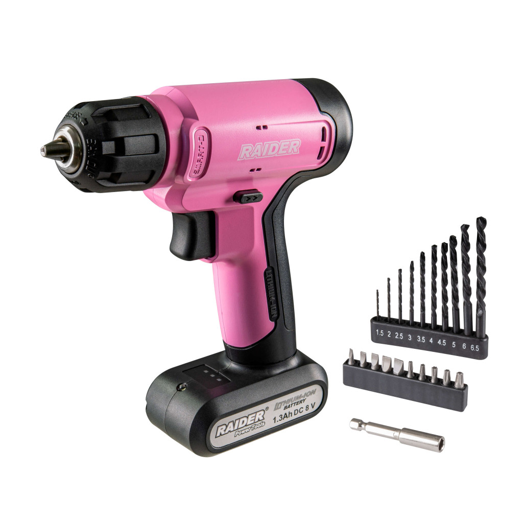 Бормашина акум. 8V 1.3Ah 20Nm 21 аксесоари куфар RAIDER RD-CDL37 – Raider Power Tools – снимка 1