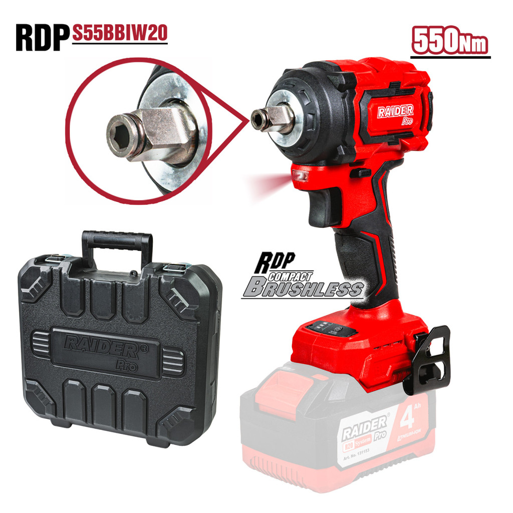 R20 Гайковерт безчетков 1/2" 550Nm куфар Solo RDP-BCBIW20 – Raider Pro – снимка 1