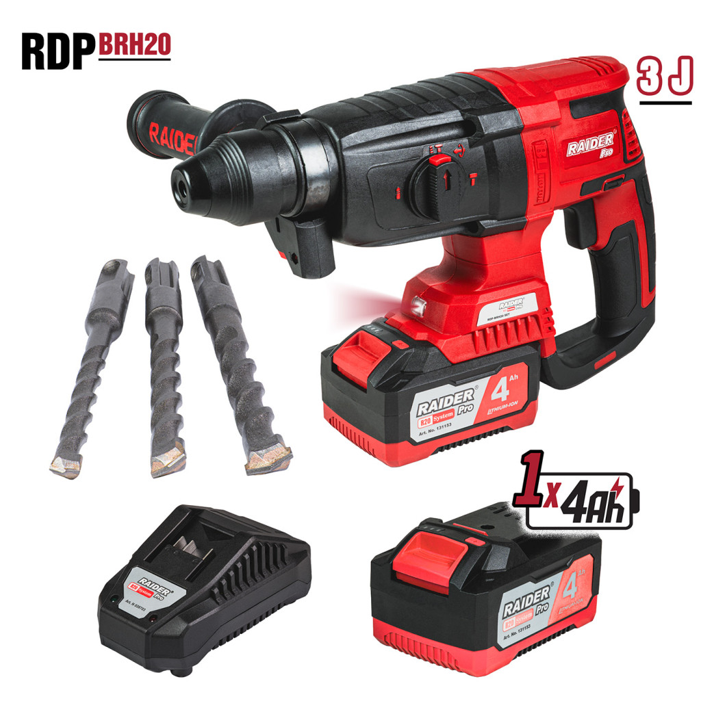 R20 Перфоратор безч. SDS-plus 3J 4функции 4Ah Case RDP-BRH20 – Raider Pro – снимка 1
