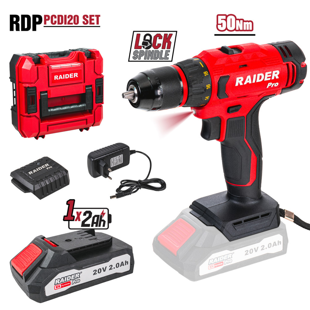 R20 Бормашина 2-ск. 10mm 50Nm 2Ah мет. патр. Case RAIDER PRO RDP-PCDI20 – Raider Pro – снимка 1