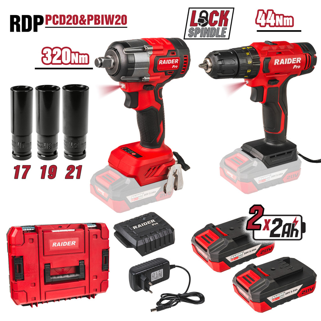 R20 Бормашина & Безч.Гайковерт320Nm2x2AhCaseRDP-PCD20&PBIW20