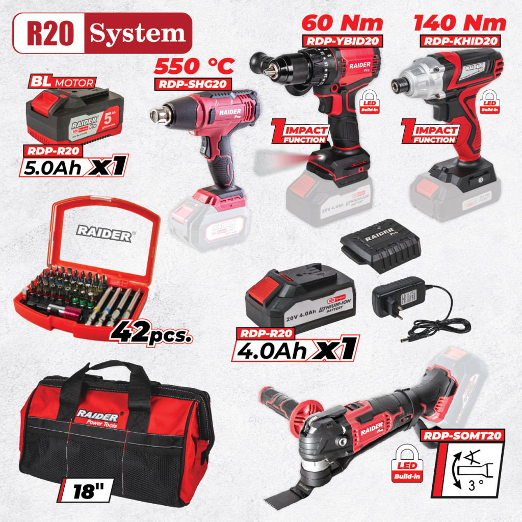R20 Комплект 4 машини 4Ah 5Ah + 2 RDP-BXS6