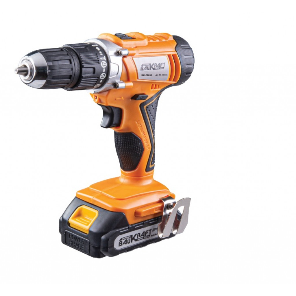 Бормашина акум. ударна 2-ск. 10mm 40Nm 18V 2Ah BAUKRAFT BK-CDI35 – Baukraft – снимка 1