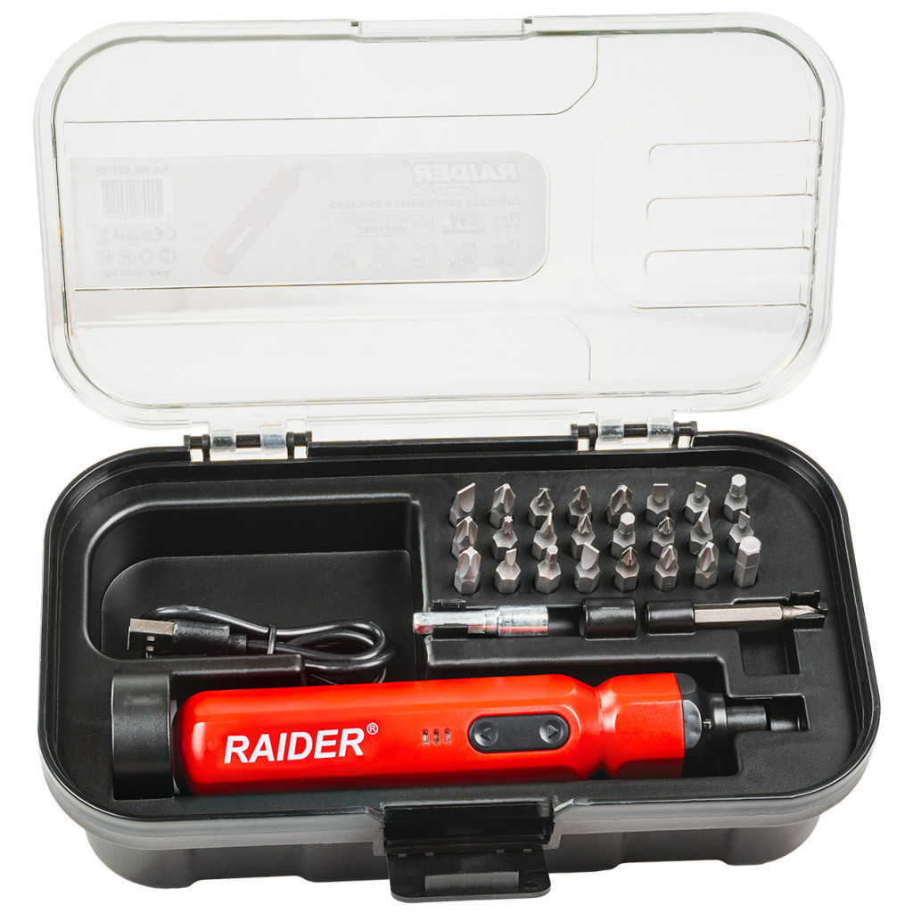 Отвертка акумулаторна 3.6V 1,5Ah 26 аксесоара куфар RAIDER RD-CSC05 – Raider Power Tools – снимка 1