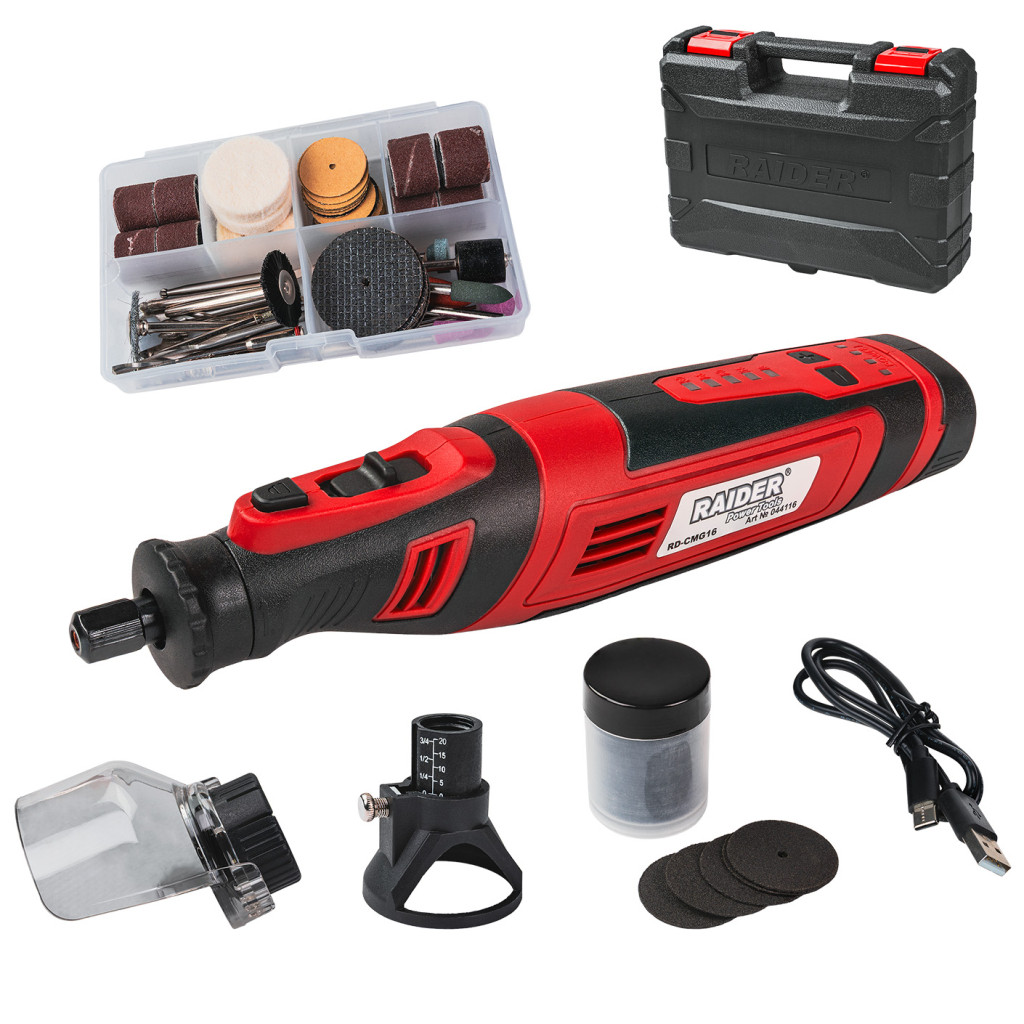 Шлифовалка 8V 2Ah рег. об. 127 аксесоара куфар RD-CMG16 – Raider Power Tools – снимка 1