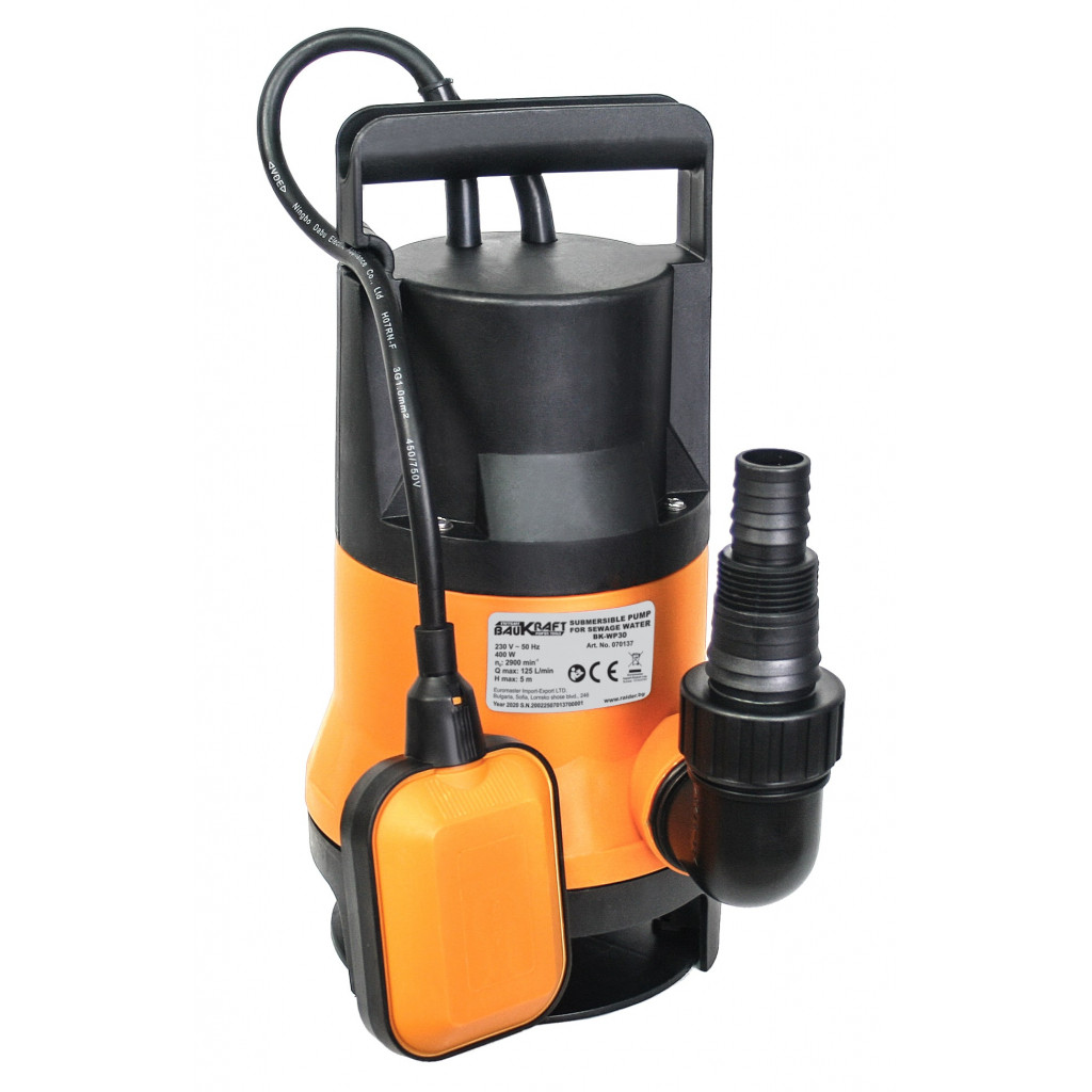 Помпа водна потоп. 400W 1 max 125L/min 5m BAUKRAFT BK-WP30 Baukraft – Baukraft – снимка 1