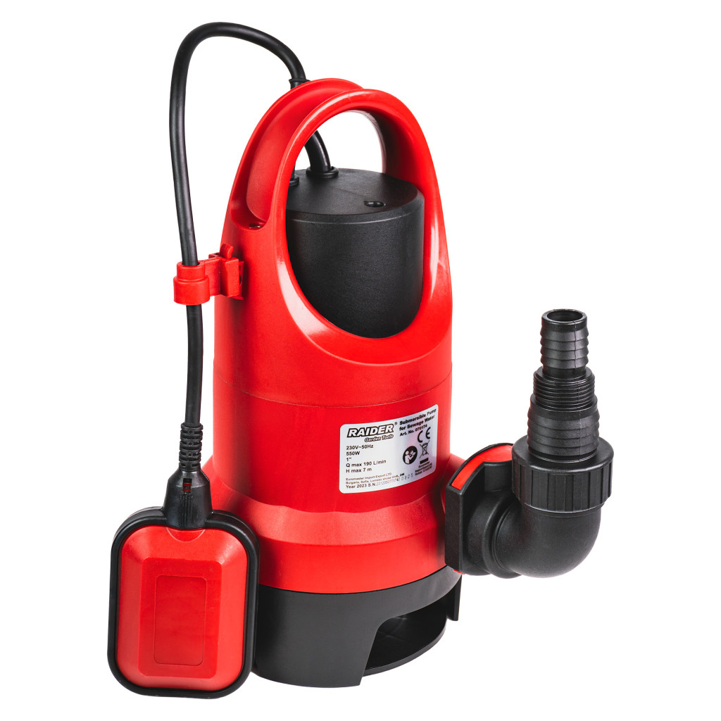Помпа водна потопяема 550W 1" 190L/min 7m 35mm RAIDER RD-WP67 – Raider Garden Tools – снимка 1