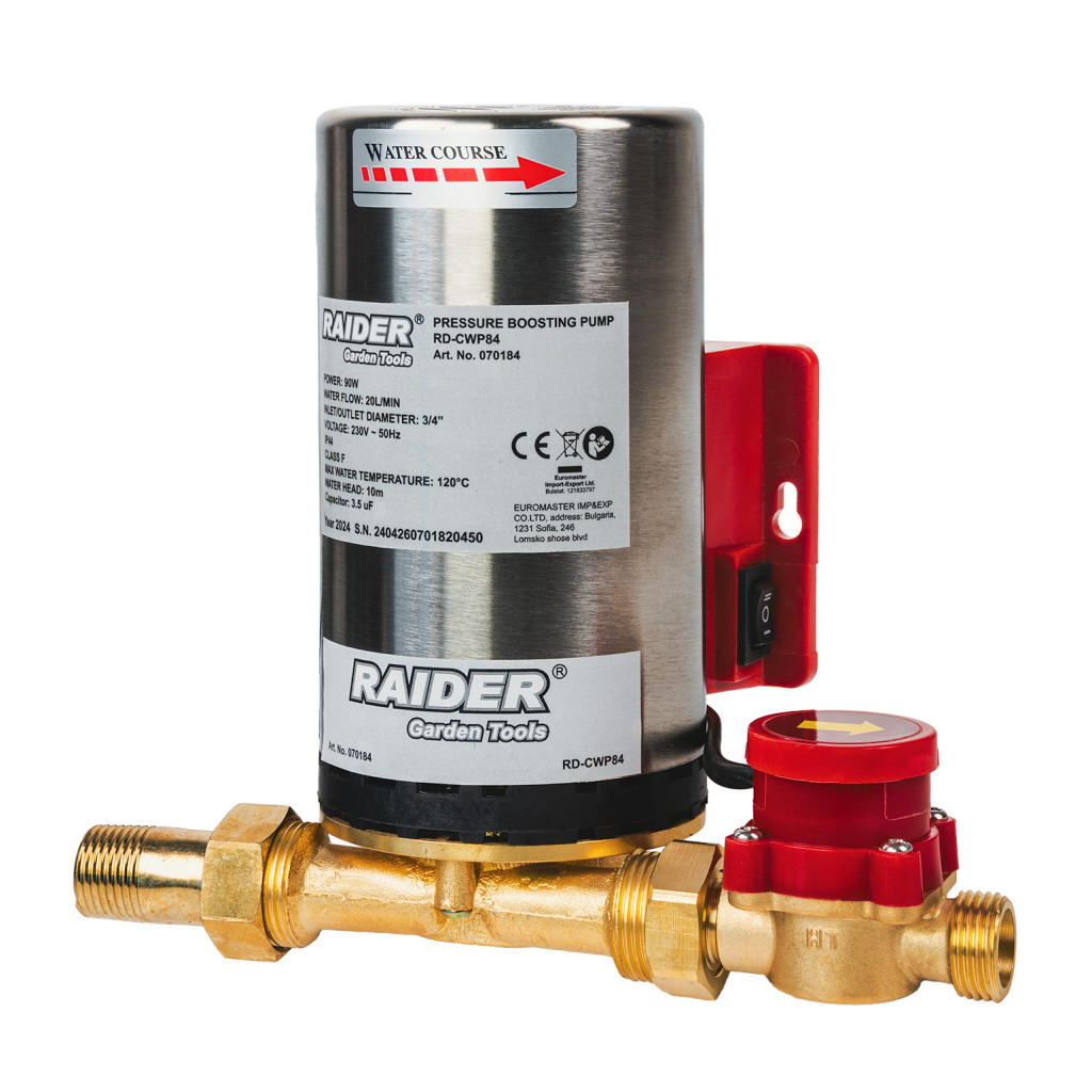 Бустер помпа 90W 3/4" 20L/min 10m INOX 1,2m 120°C RAIDER RD-CWP84 – Raider Garden Tools – снимка 1