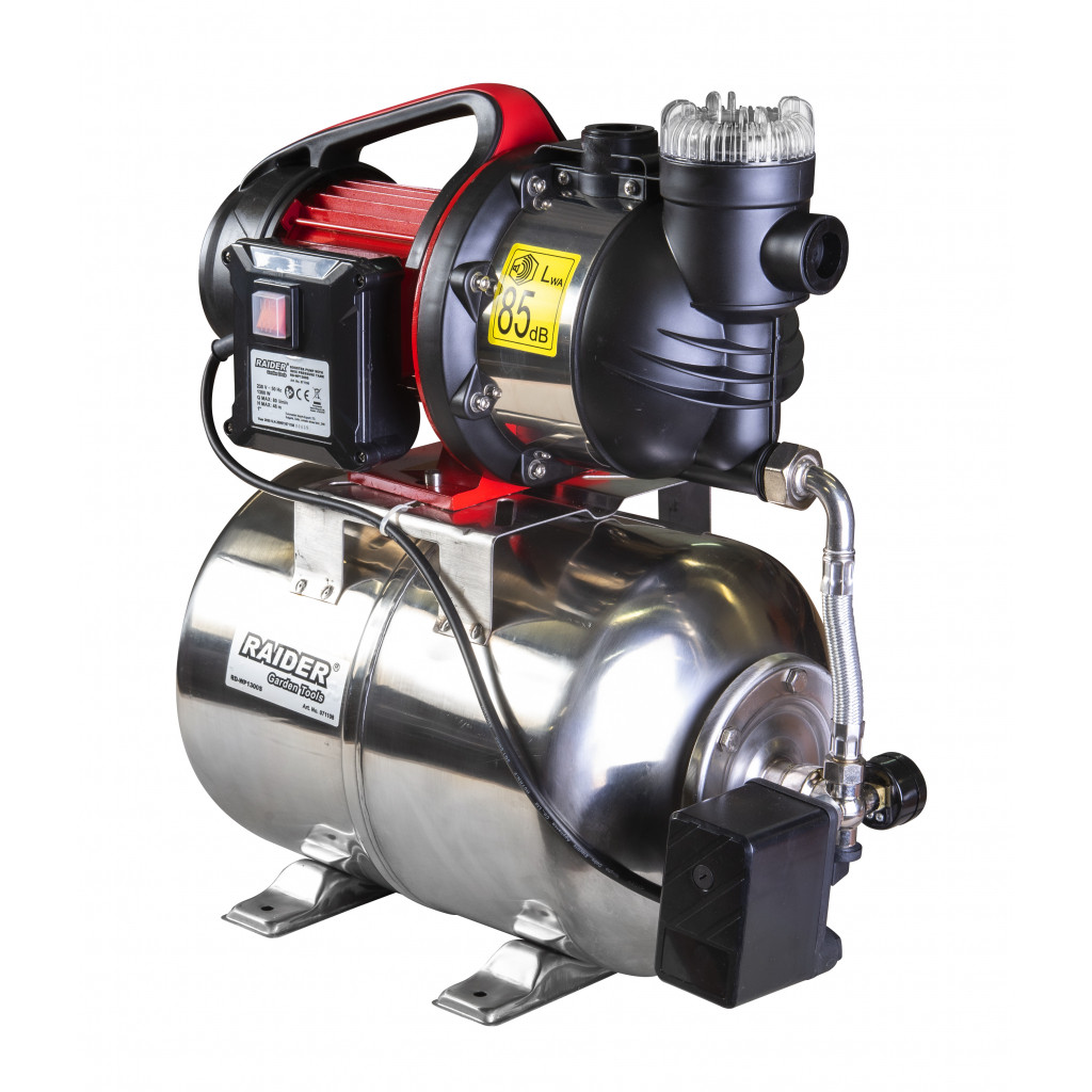 Хидрофор 1300W 1" max 80L/min 3bar 48m Inox+ RAIDER RD-WP1300S – Raider Garden Tools – снимка 1