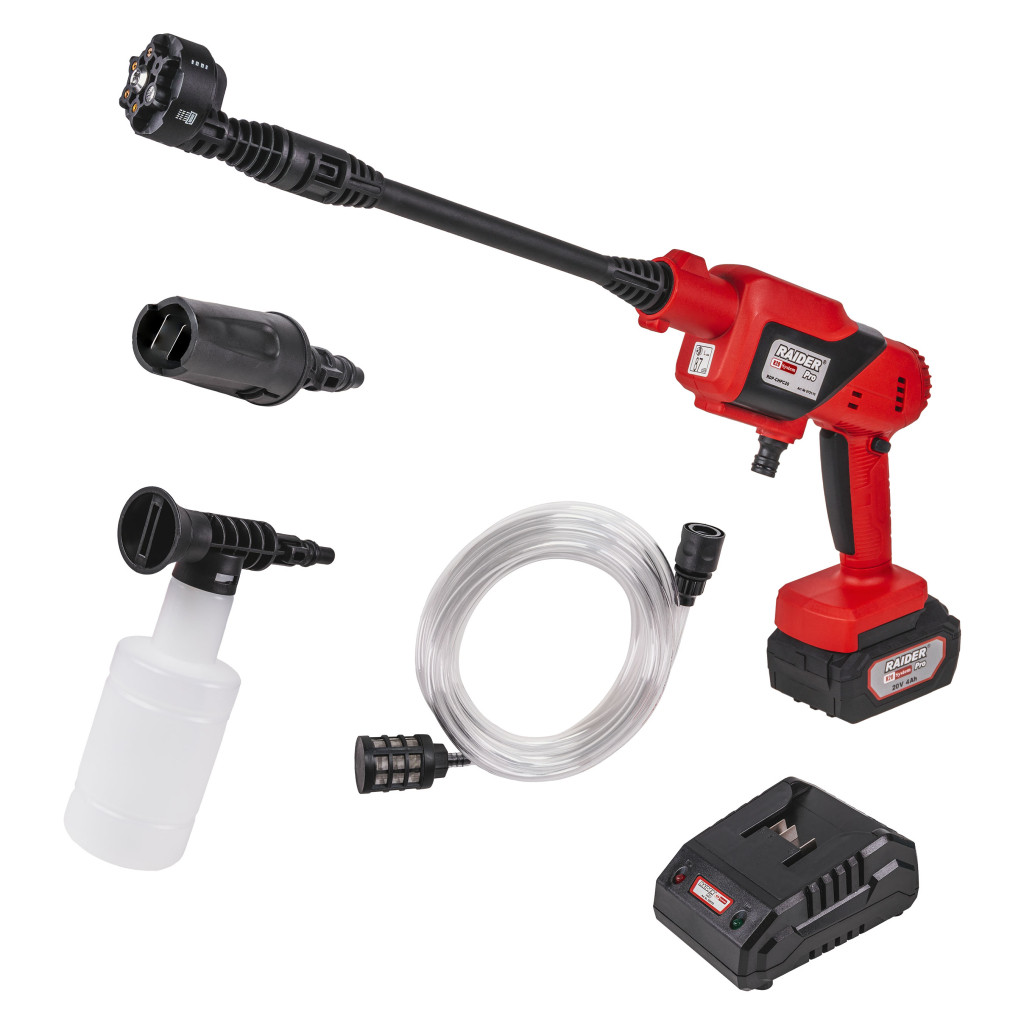 R20 Водоструйка 2,5MPa 3,3L/min 4Ah 6в1 дюза RAIDER PRO RDP-CHPC20 – Raider Garden Tools – снимка 1