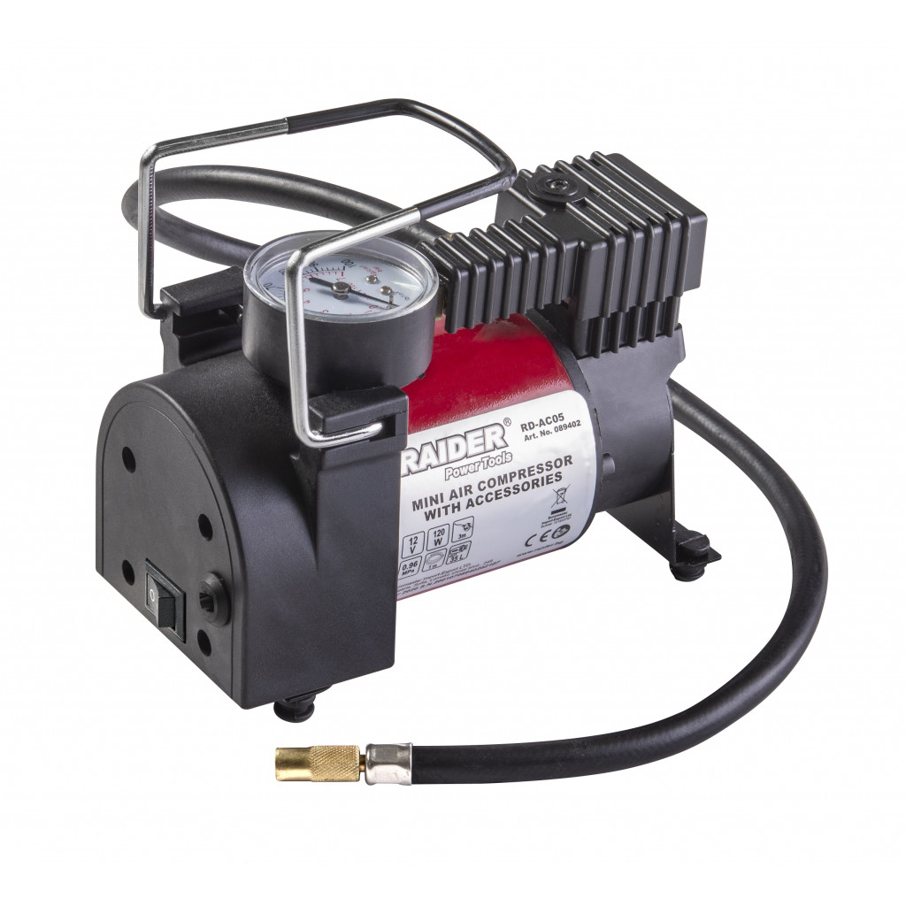 Компресор 12V DC метален 120W 35L/min с аксесоари RAIDER RD-AC05