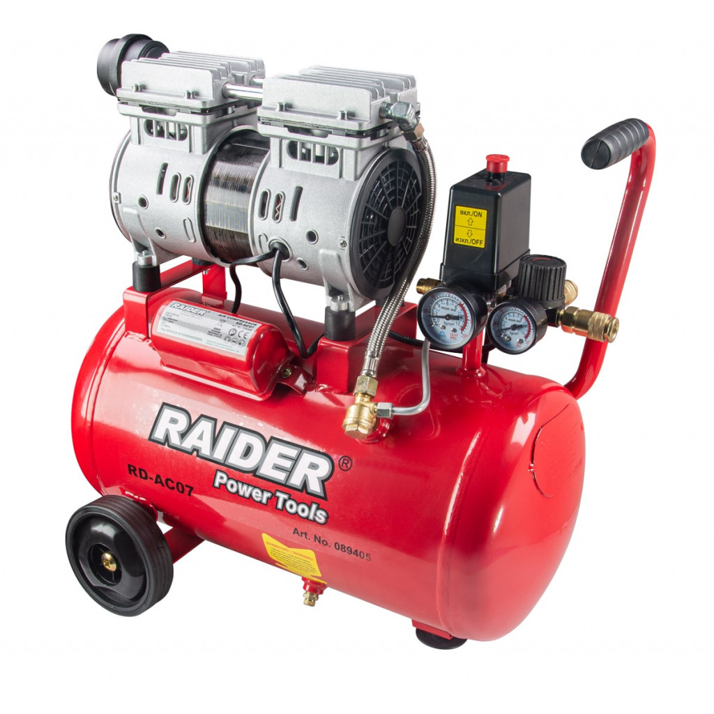 Компресор 24L 0.75kW тих безмаслен RAIDER RD-AC07 – Raider Power Tools – снимка 1