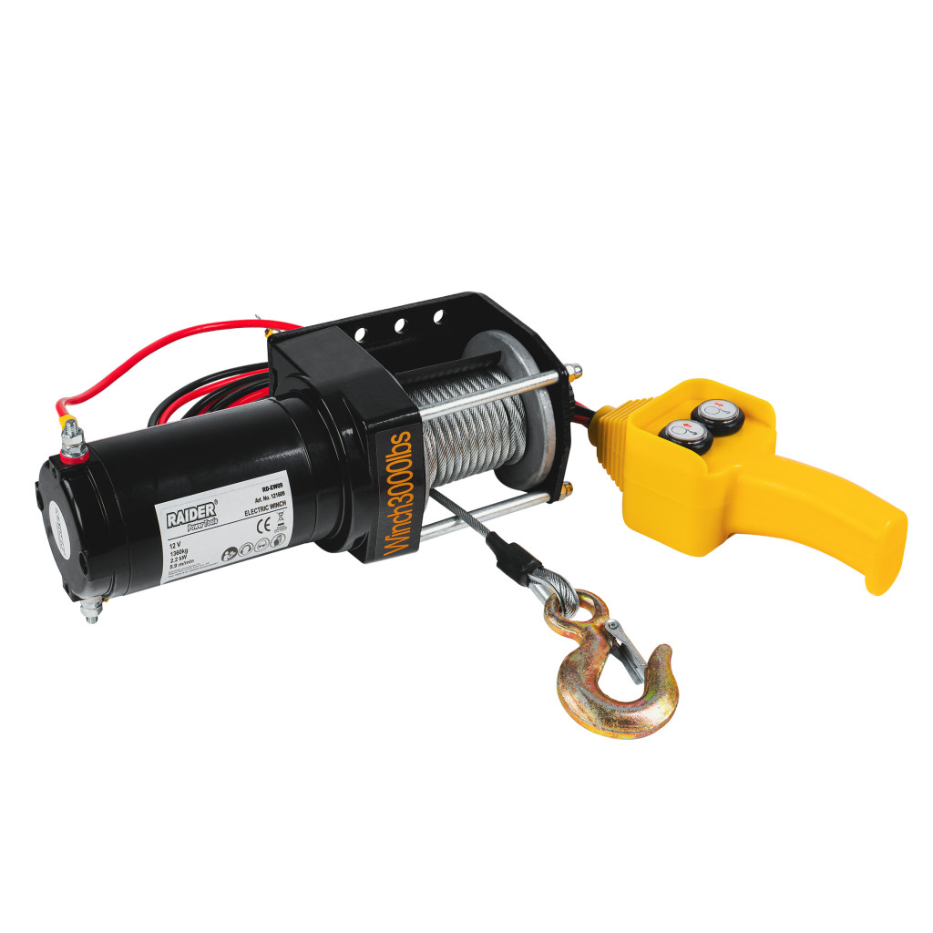 Автолебедка 12V 1360kg 3000lbs 2.2 kW Ø4.8mm 14m RAIDER RD-EW09 – Raider Power Tools – снимка 1