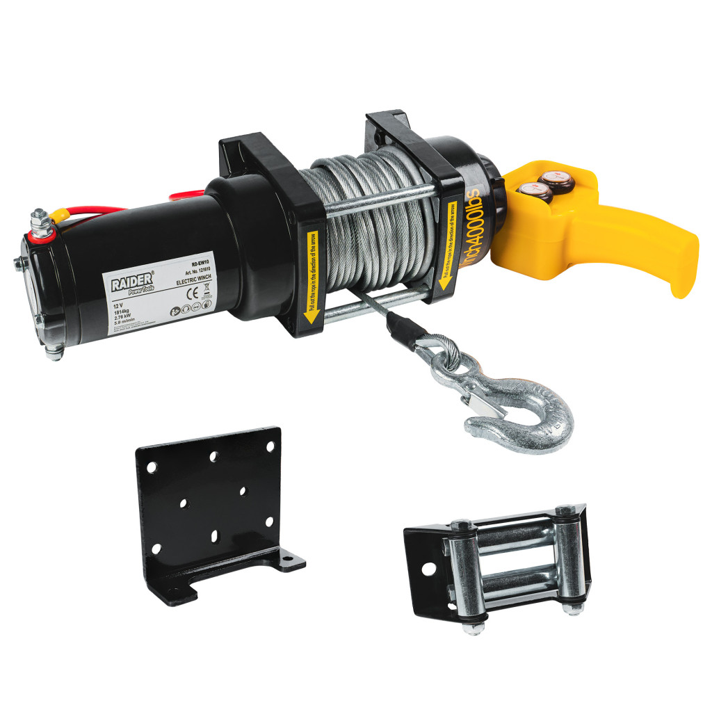 Автолебедка 12V 1814kg 4000lbs 2.76 kW Ø6.3mm 15m RAIDER RD-EW10 – Raider Power Tools – снимка 1
