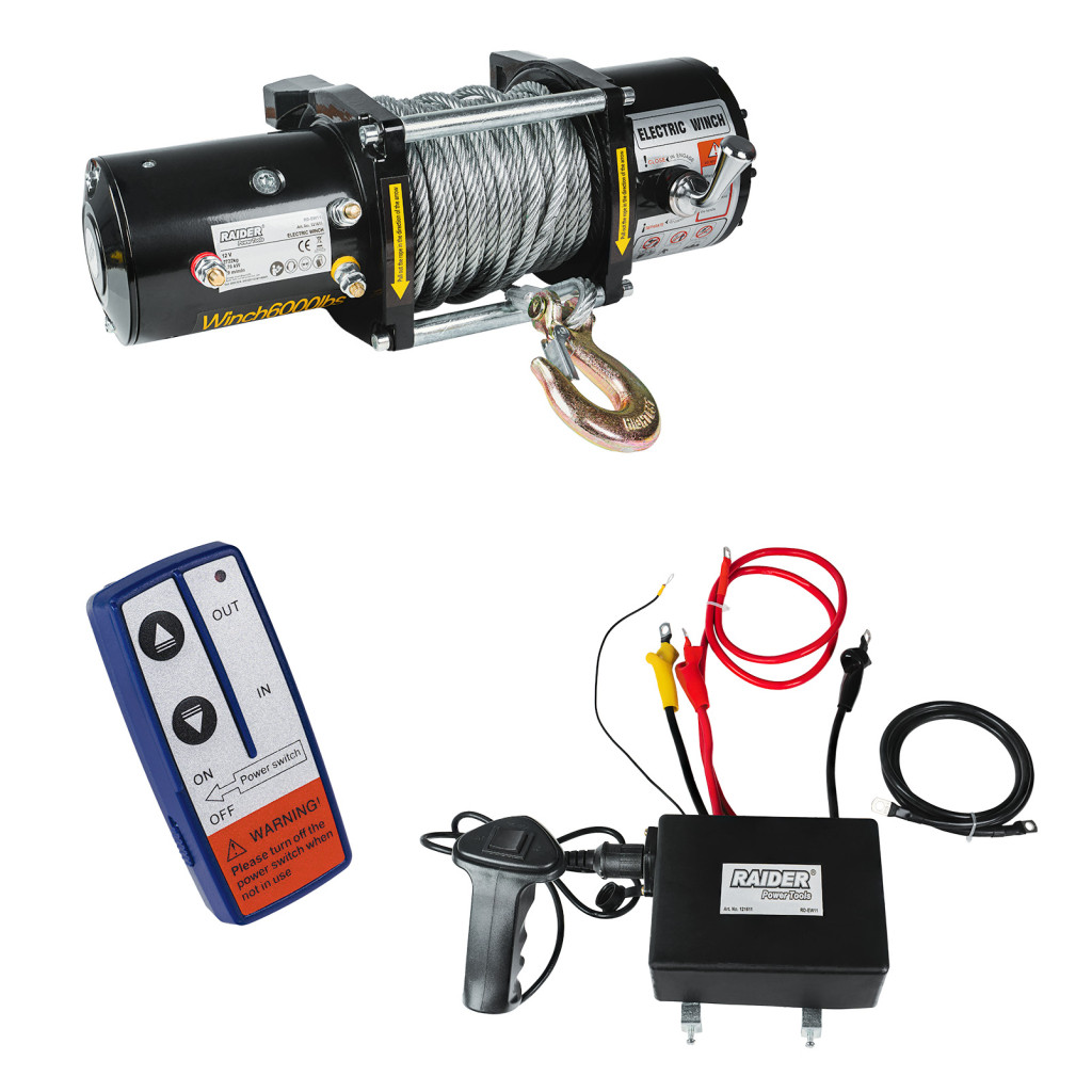 Автолебедка 12V 2722kg 6000lbs 2.76 kW Ø7.2mm 24m RAIDER RD-EW11 – Raider Power Tools – снимка 1