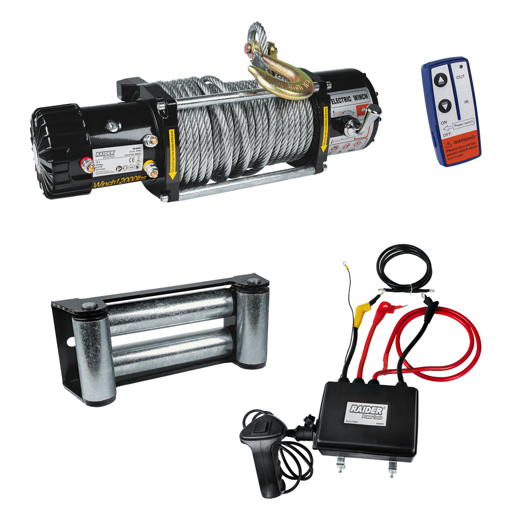 Автолебедка 12V 5443kg 12000lbs 4.5 kW Ø9.5mm 29m RAIDER RD-EW12 – Raider Power Tools – снимка 1
