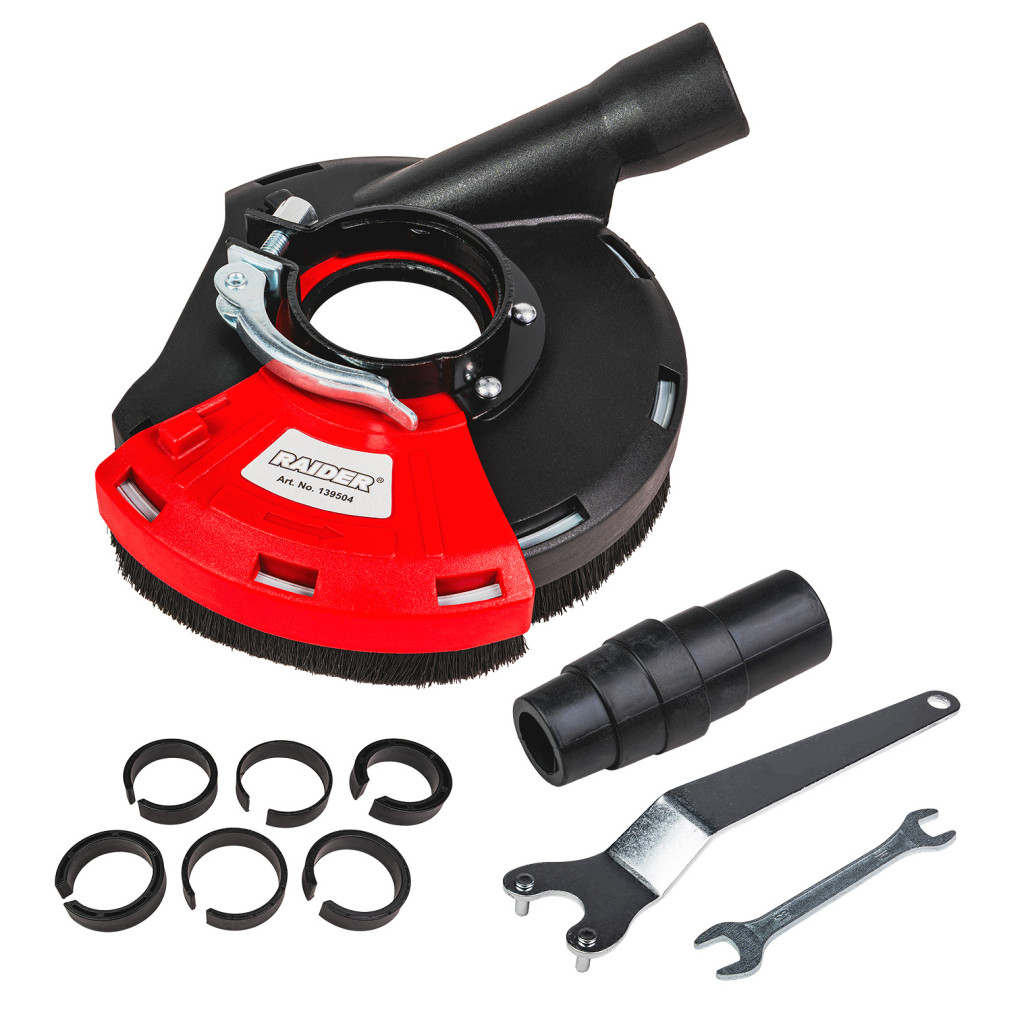 Предпазител за прахоулавяне за ъглошлайф 125mm с адаптери – Raider Power Tools – снимка 1