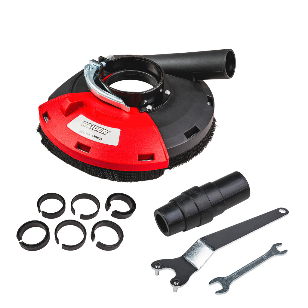 Предпазител за прахоулавяне за ъглошлайф 180mm с адаптери – Raider Power Tools – снимка 1