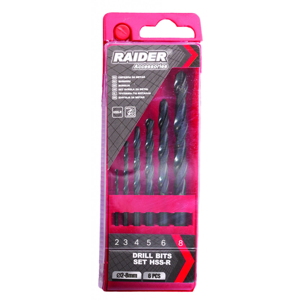 Свредла за метал 6бр. ø2 3 4 5 6 8mm HSS-R к-т – Raider Power Tools – снимка 1