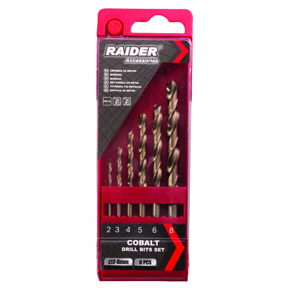 Свредла за метал 6бр. ø2 3 4 5 6 8mm HSS-Co к-т – Raider Pro – снимка 1