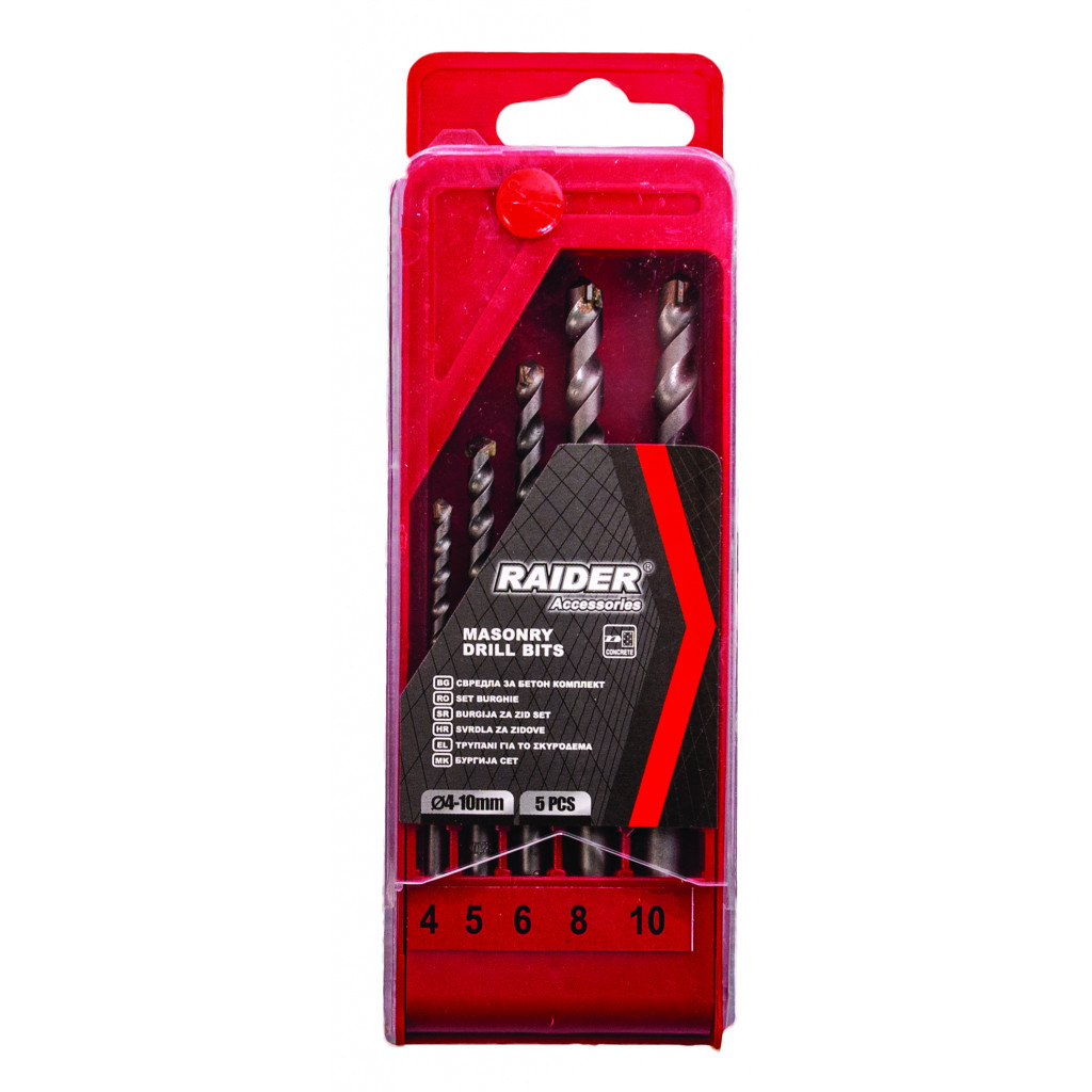 Свредла за бетон 5бр. ø4 5 6 8 10mm к-т – Raider Power Tools – снимка 1