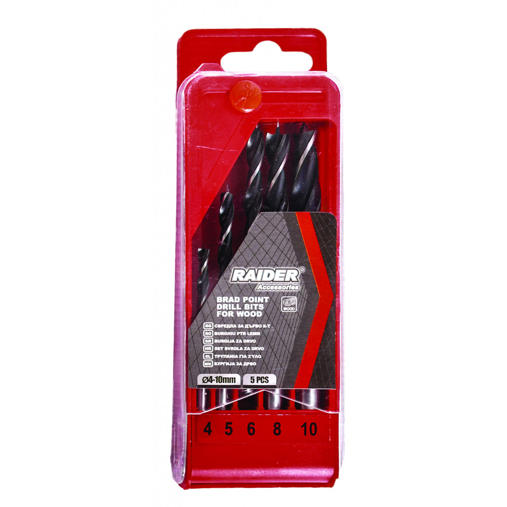 Свредла за дърво 5бр. ø4 5 6 8 10mm к-т – Raider Power Tools – снимка 1