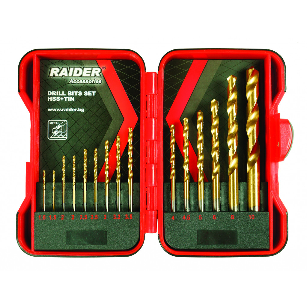 Свредла за метал 15бр. ø1.5-10mm к-т HSS+TIN – Raider Power Tools – снимка 1