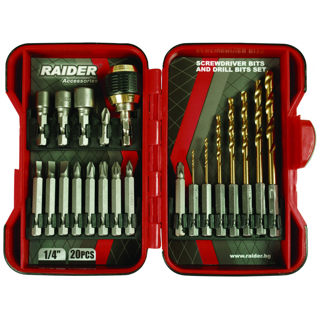 Накрайници и свредла 1/4" 20 бр. К-т RAIDER – Raider Power Tools – снимка 1