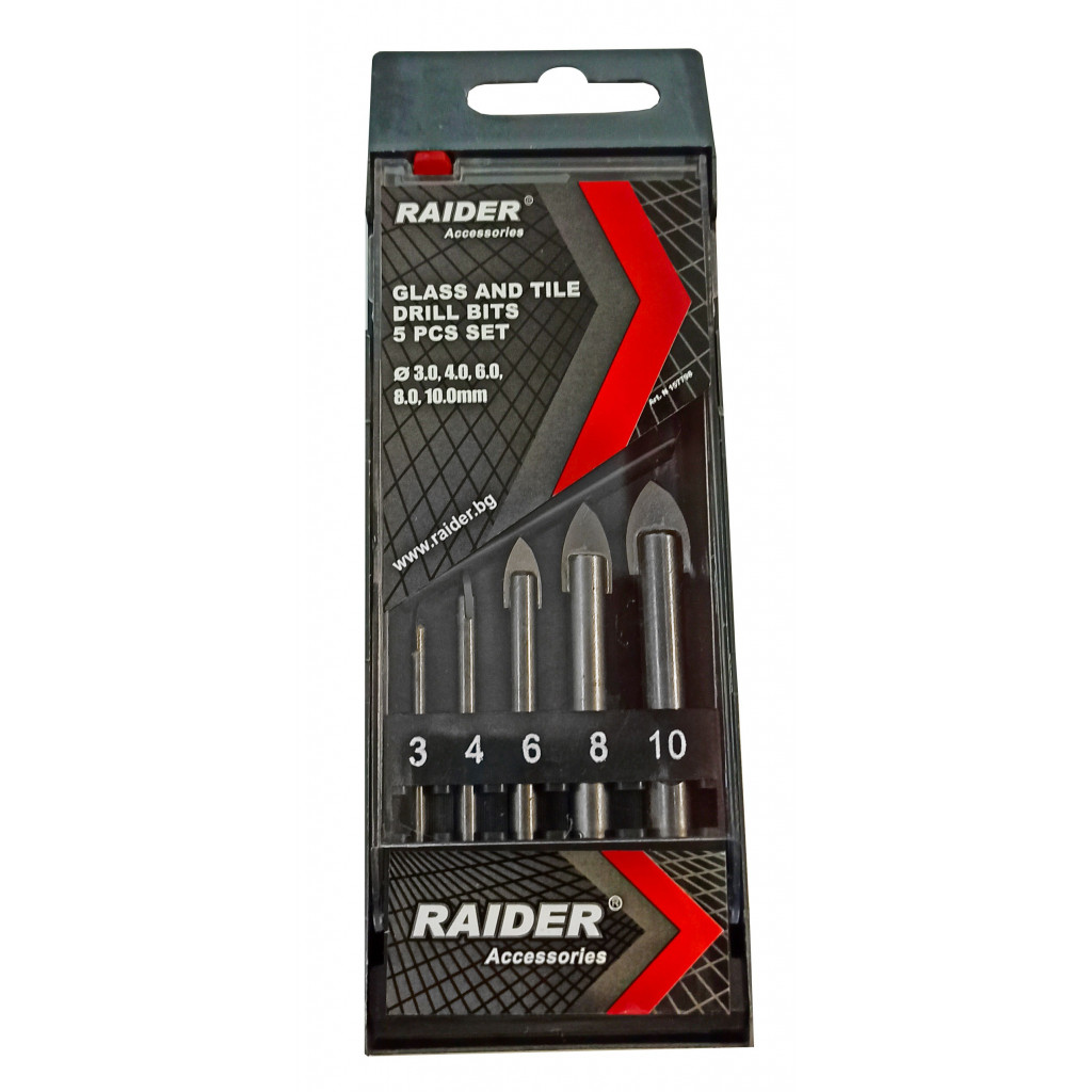 Свредла за стъкло 5бр. ø3 4 6 8 и 10mm к-т – Raider Pro – снимка 1