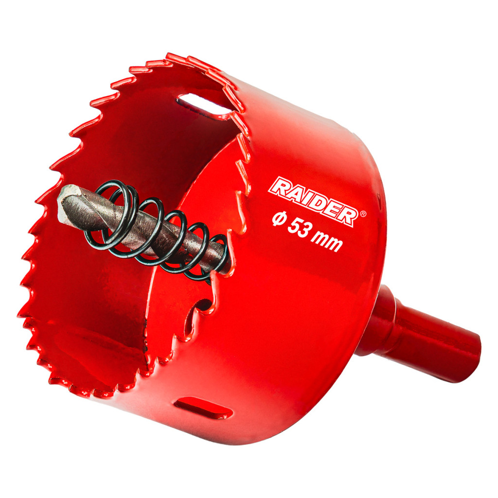 Боркорона HSS bi-metal Ø53 mm с центриращо свредло и опашка – Raider Power Tools – снимка 1