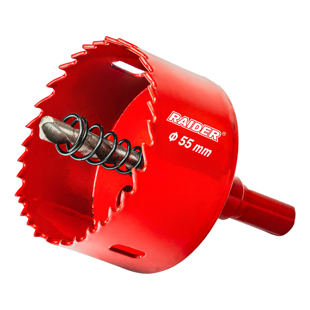 Боркорона HSS bi-metal Ø55 mm с центриращо свредло и опашка – Raider Power Tools – снимка 1