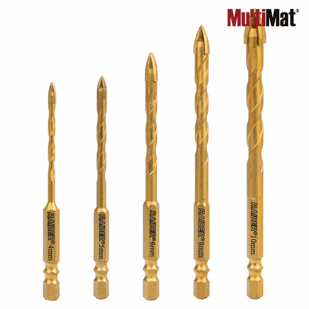 Свредла MultiMat 4Cut TIN Hex 1/4" 5бр. Ø4 5 6 8 и 10mm к-т – Raider Power Tools – снимка 1