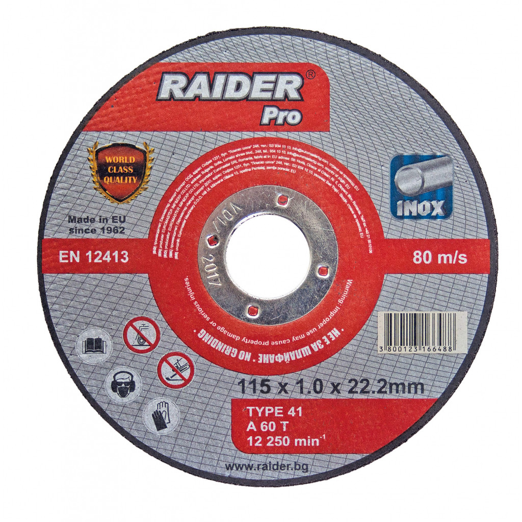 Диск за метал 115х1.0х22.2mm A60T Inox RDP – Raider Pro – снимка 1