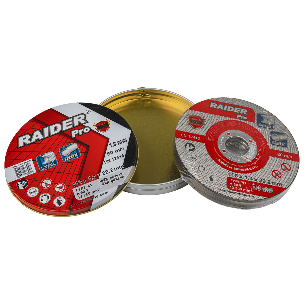 Диск за метал 115х1.0х22.2mm A60T Inox мет кутия 10бр. RDP – Raider Pro – снимка 1