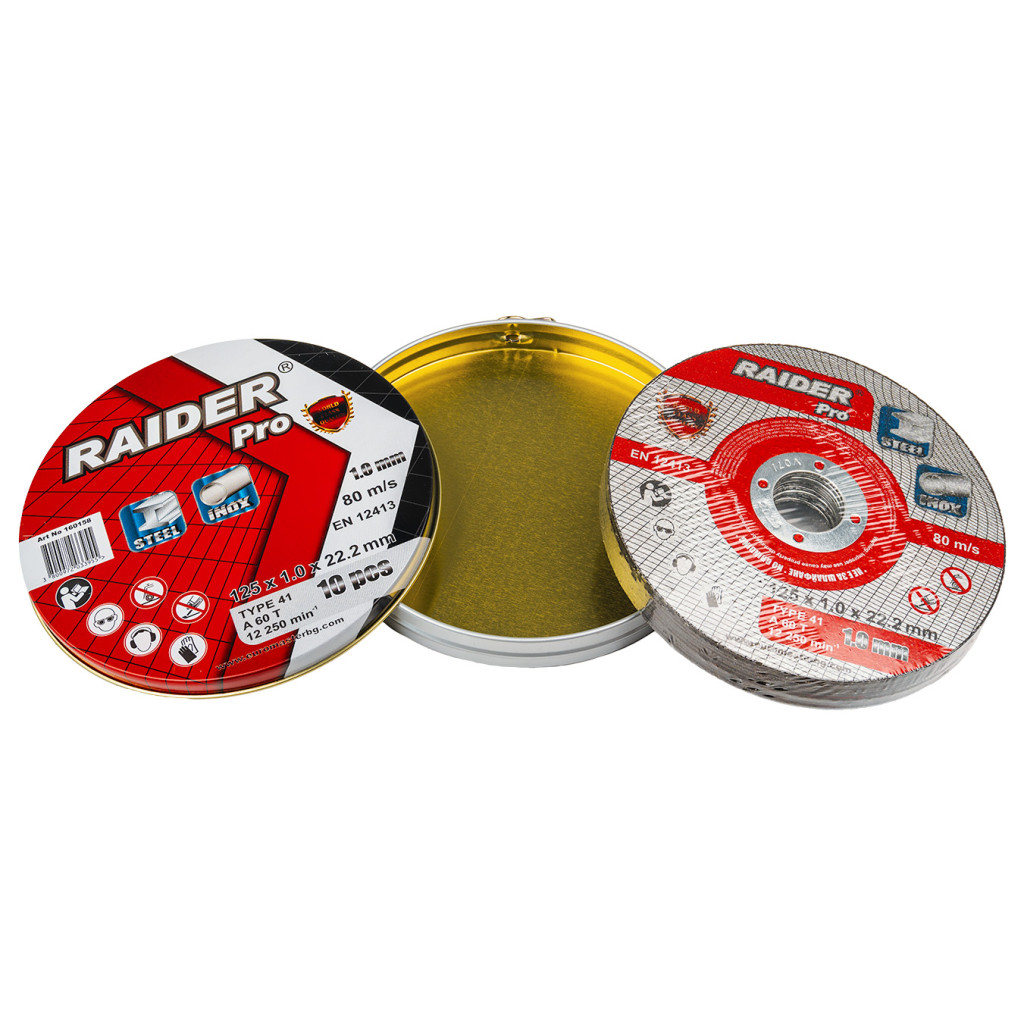 Диск за метал 125х1.0х22.2mm A60T Inox мет кутия 10бр. RDP – Raider Pro – снимка 1