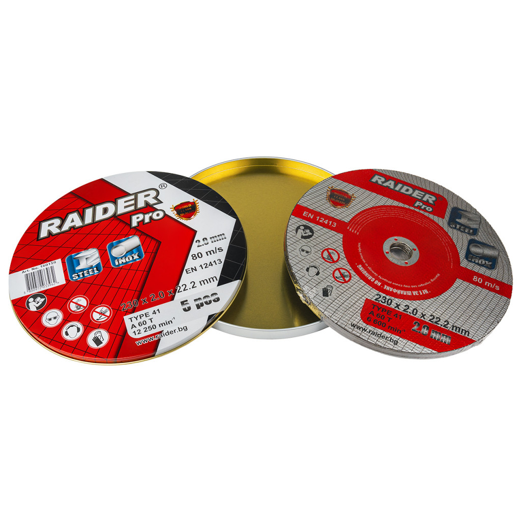Диск за метал 230х2.0х22.2mm A60T Inox мет кутия 5бр. RDP – Raider Pro – снимка 1
