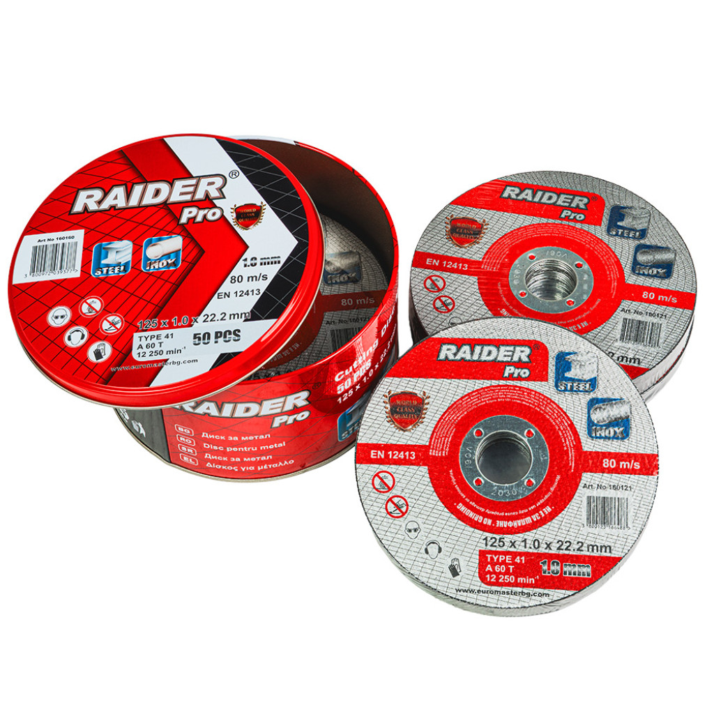 Диск за метал 125х1.0х22.2mm A60T Inox мет кутия 50бр. RDP – Raider Pro – снимка 1