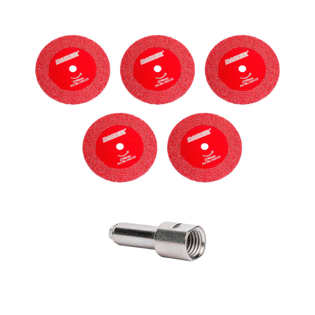 Диамантени дискове – 5 броя 50×10mm + шпиндел M14 – Raider Power Tools – снимка 1