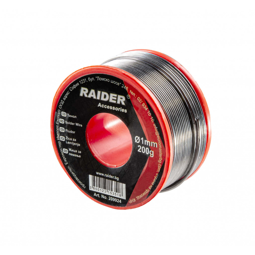 Тинол ø1.0mm 200g 60%Sn 40%Pb – Raider Power Tools – снимка 1
