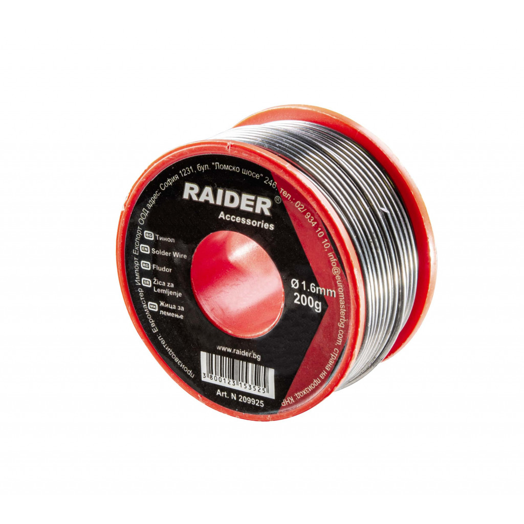 Тинол ø1.6mm 200g 60%Sn 40%Pb – Raider Power Tools – снимка 1