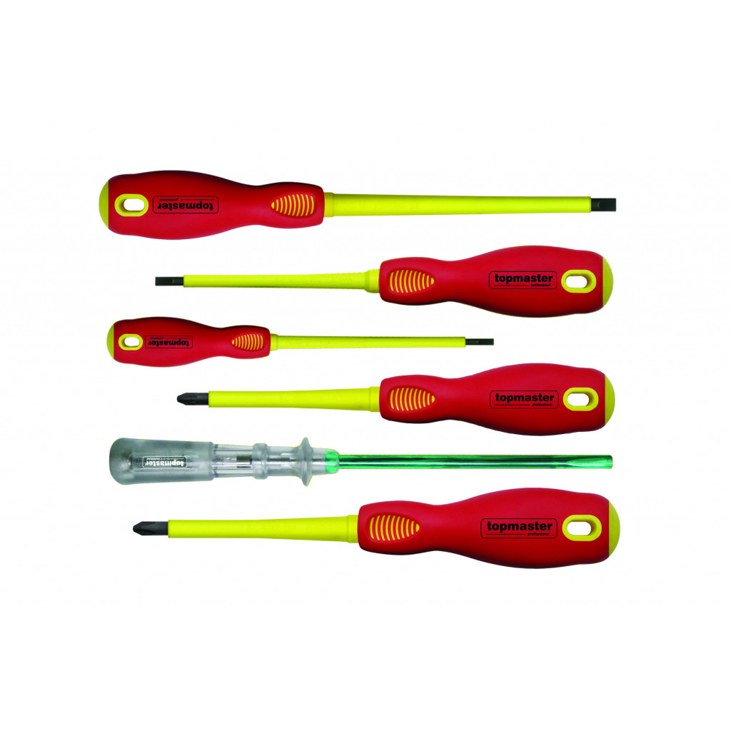 Отвертки изолир. 1000V права и кръст. к-т 6бр Topmaster Professional