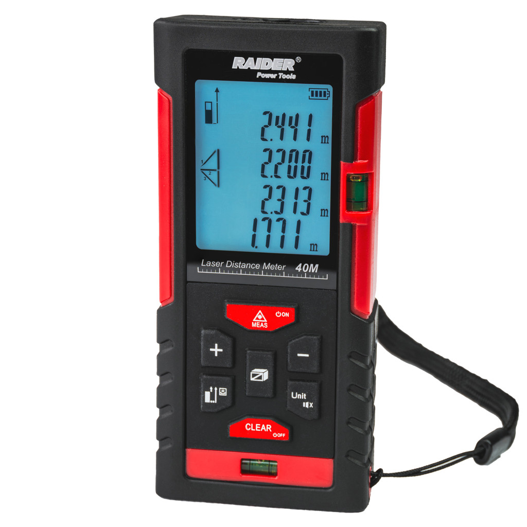 Ролетка лазерна 40m 4реда LCD Pythagoras Pro RAIDER RD-LDM01 – Raider Power Tools – снимка 1