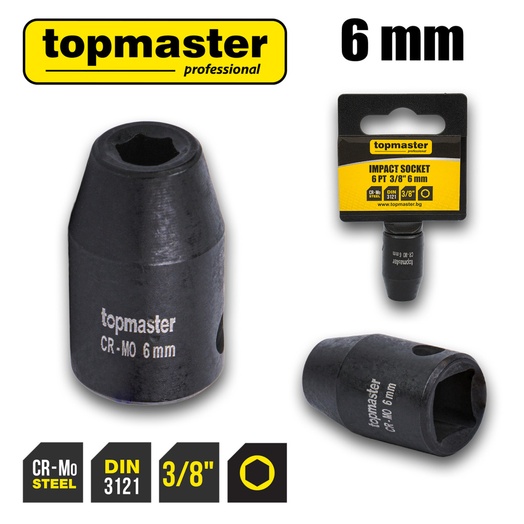 Вложка ударна 6 стенна 3/8"х6mm TMP – Top Master Pro – снимка 1