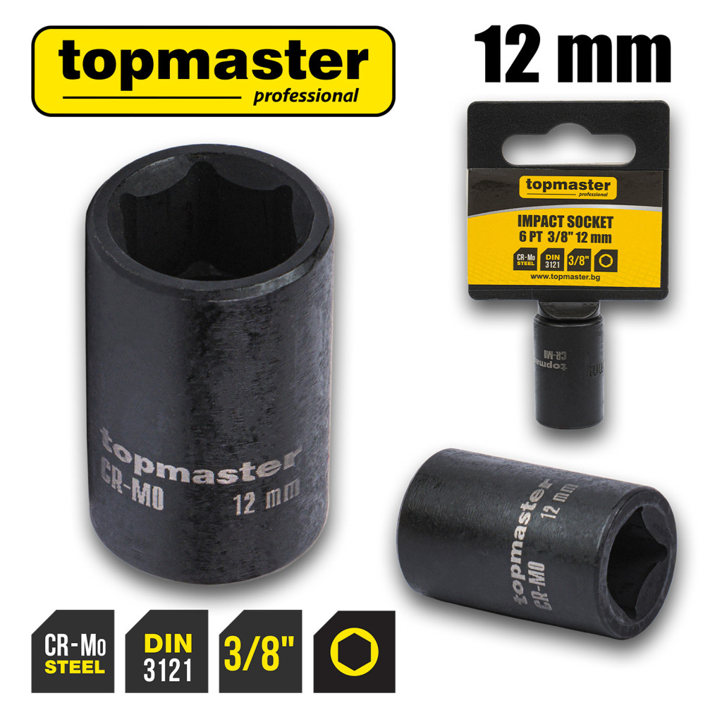 Вложка ударна 6 стенна 3/8"х12mm TMP – Top Master Pro – снимка 1