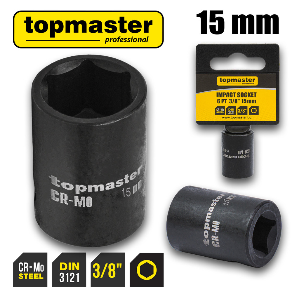 Вложка ударна 6 стенна 3/8"х15mm TMP – Top Master Pro – снимка 1