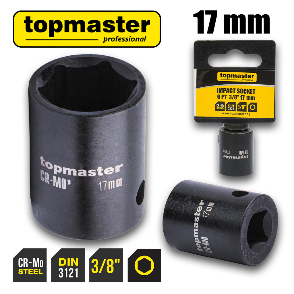 Вложка ударна 6 стенна 3/8"х17mm TMP – Top Master Pro – снимка 1